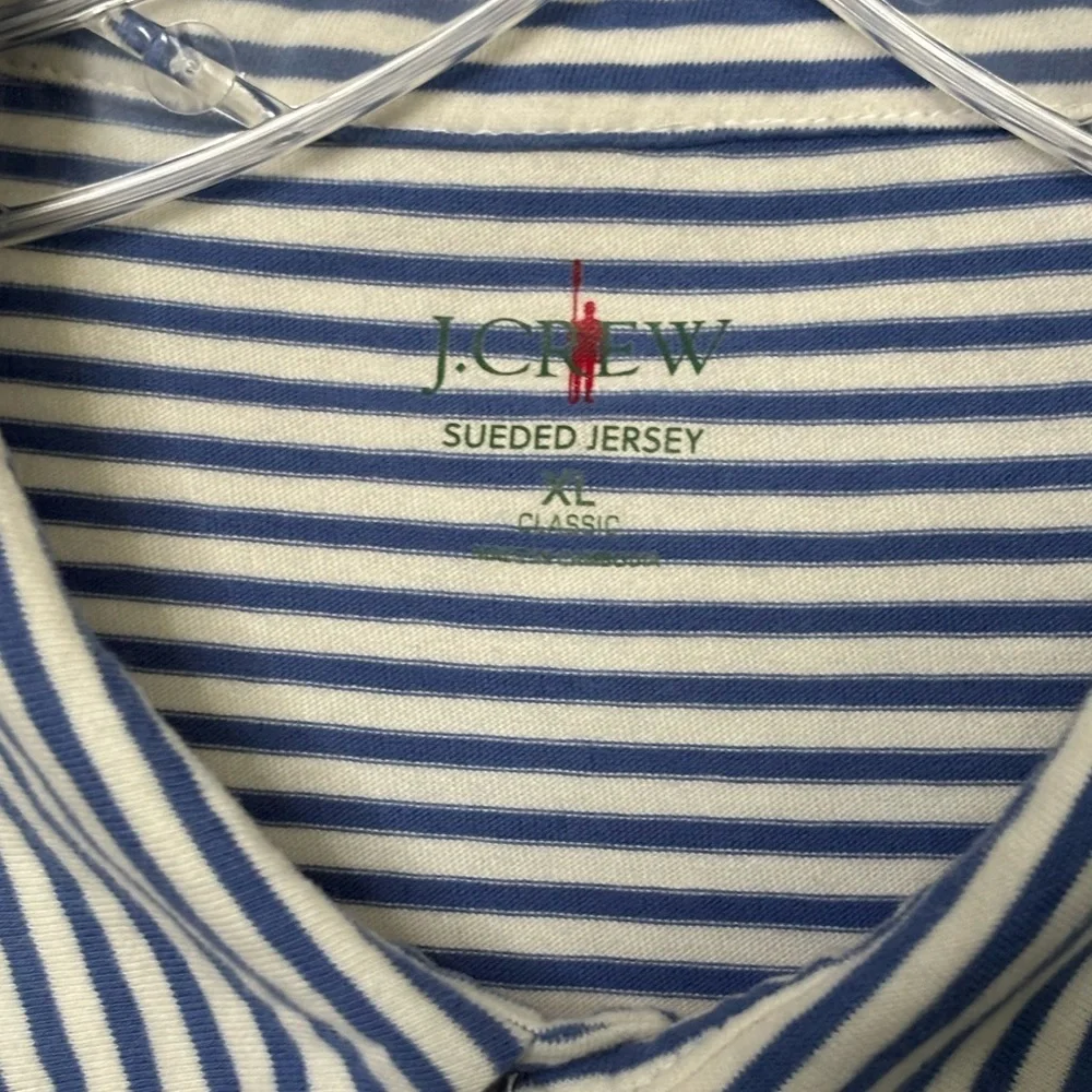 JCREW Men's Blue and White Striped Sueded Jersey Polo Shirt Size XL